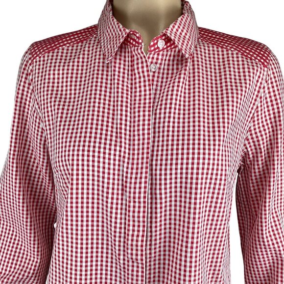 Tyler Böe Womens Reverse Check Sherri Button‎ Down Top Shirt Size 1o Red Gingham - Picture 2 of 8